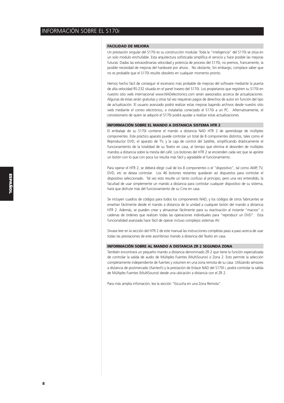 Información sobre el s170i | NAD S170iAV User Manual | Page 130 / 164