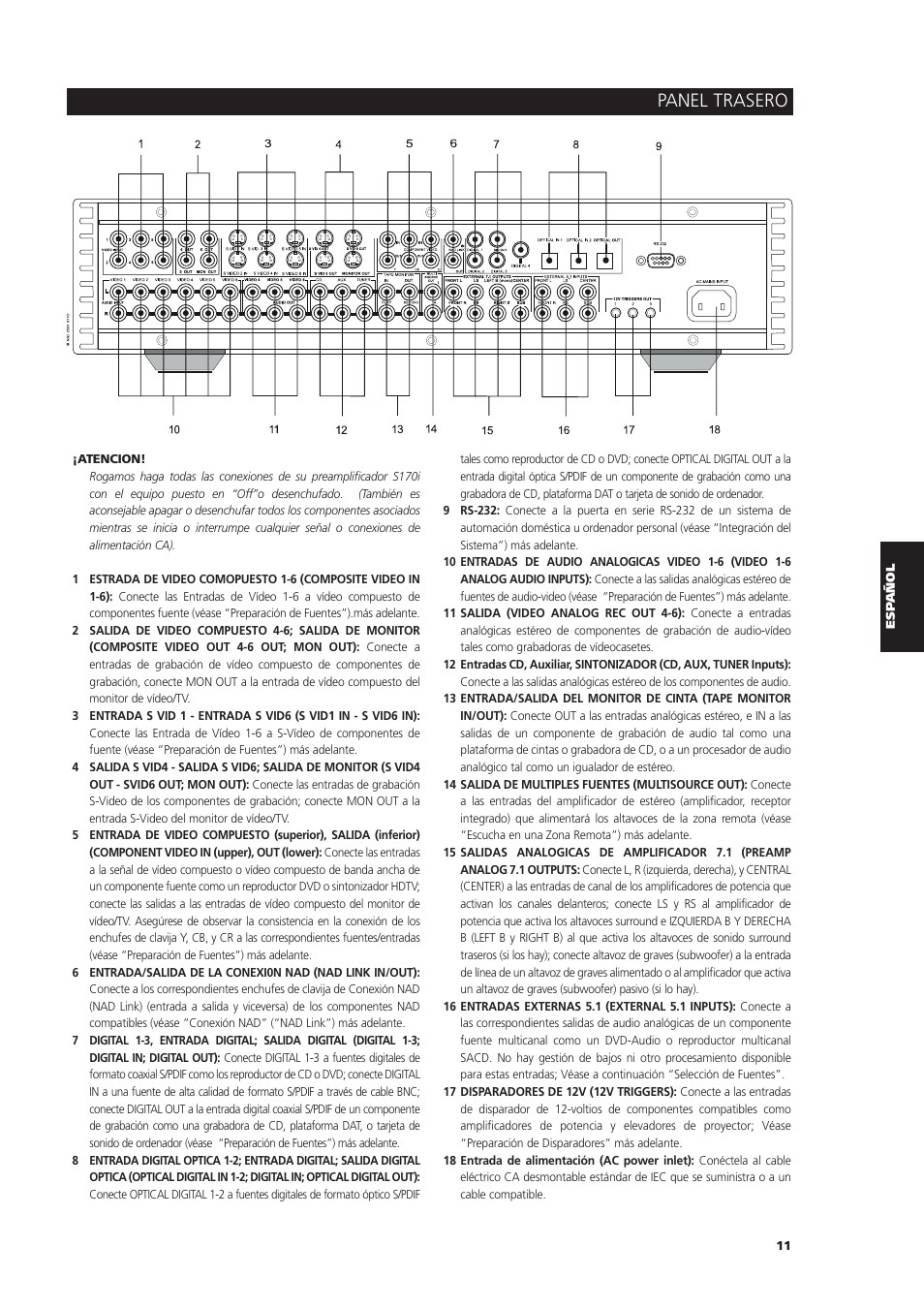 Panel trasero | NAD S170iAV User Manual | Page 133 / 164