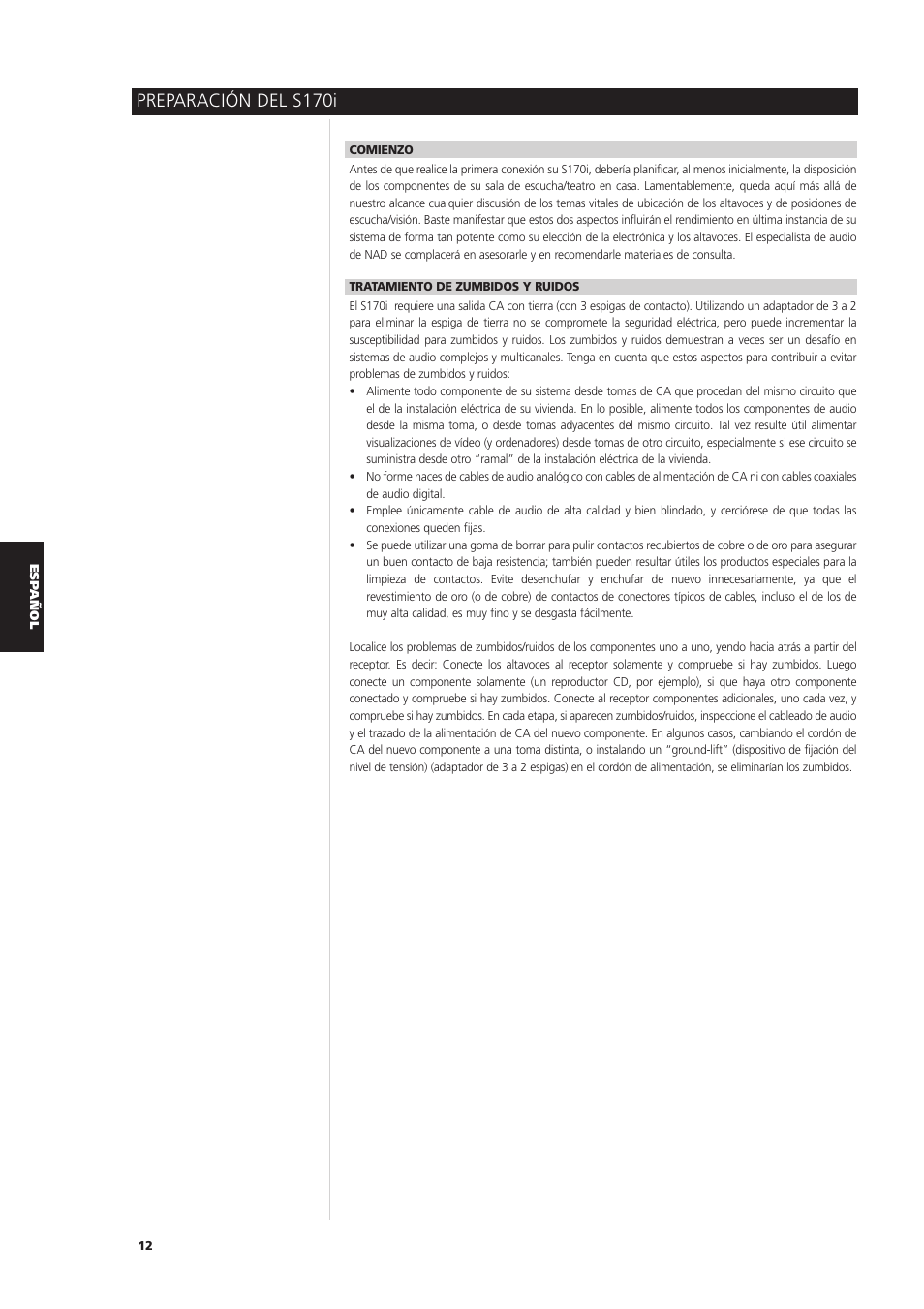 Preparación del s170i | NAD S170iAV User Manual | Page 134 / 164