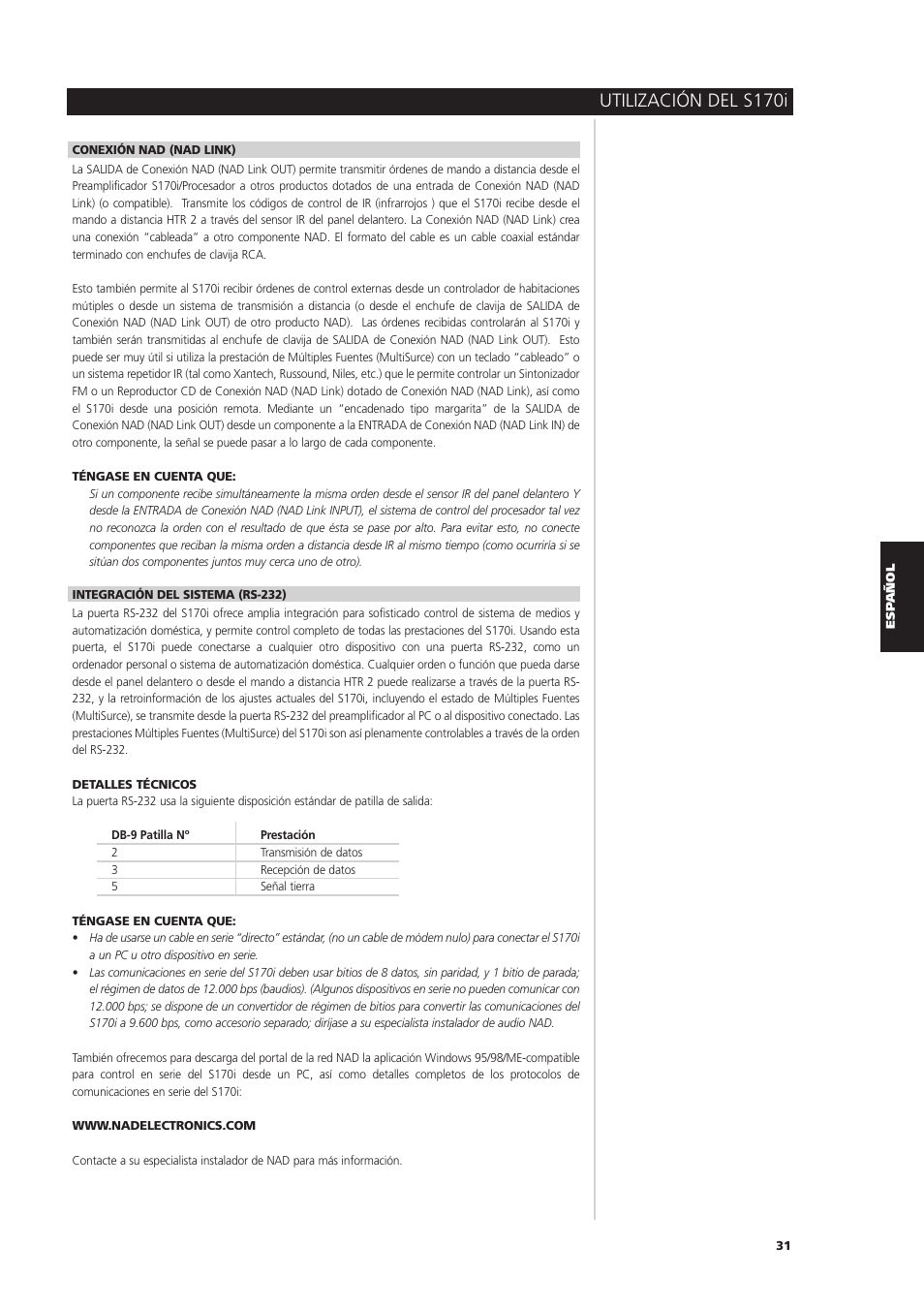 Utilización del s170i | NAD S170iAV User Manual | Page 153 / 164