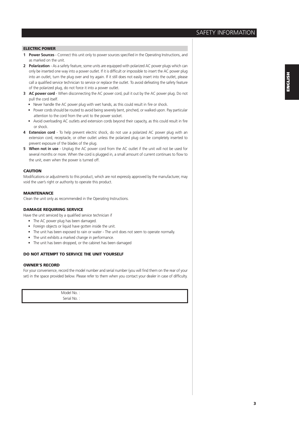 Safety information | NAD S170iAV User Manual | Page 3 / 164