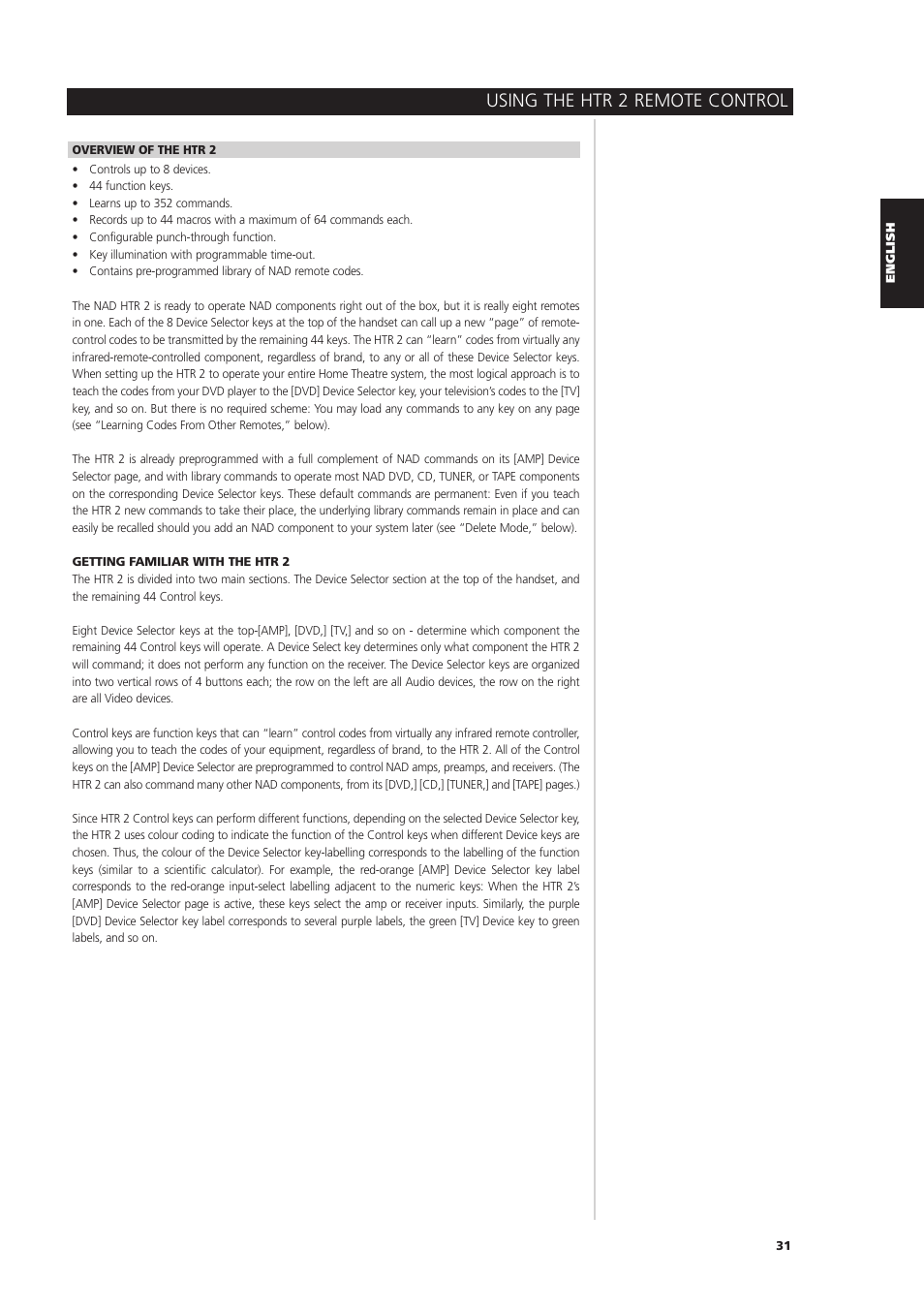 Using the htr 2 remote control | NAD S170iAV User Manual | Page 31 / 164