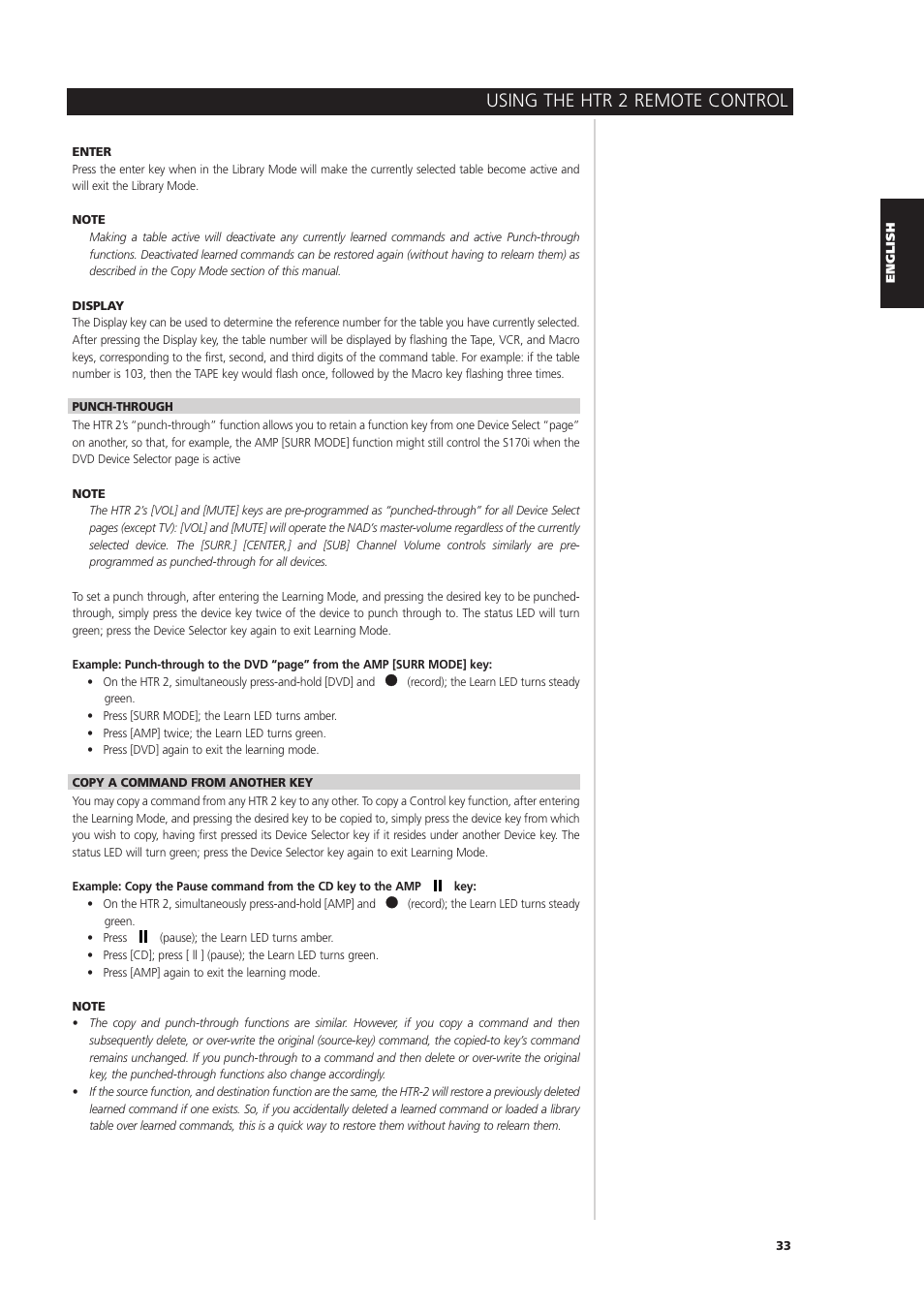 Using the htr 2 remote control | NAD S170iAV User Manual | Page 33 / 164