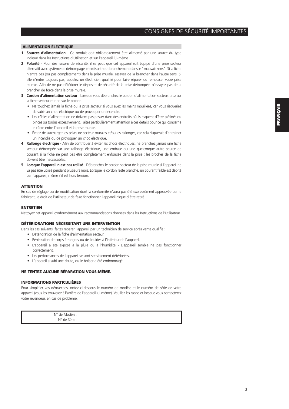 Consignes de sécurité importantes | NAD S170iAV User Manual | Page 43 / 164