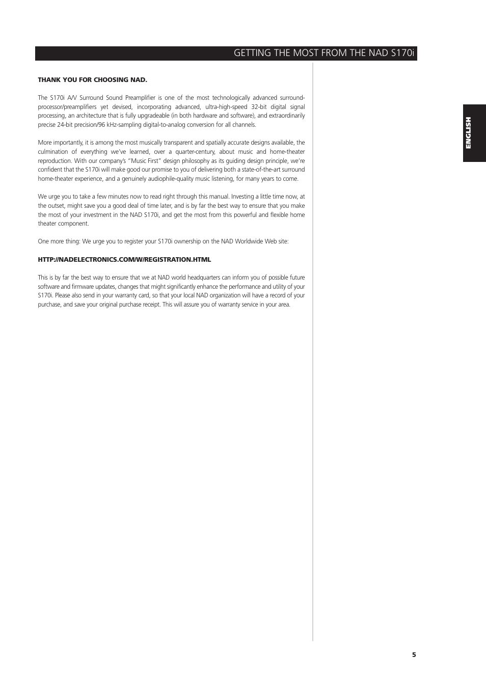 Getting the most from the nad s170i | NAD S170iAV User Manual | Page 5 / 164