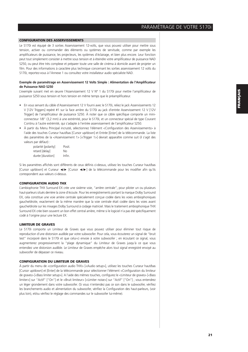 Paramétrage de votre s170i | NAD S170iAV User Manual | Page 61 / 164