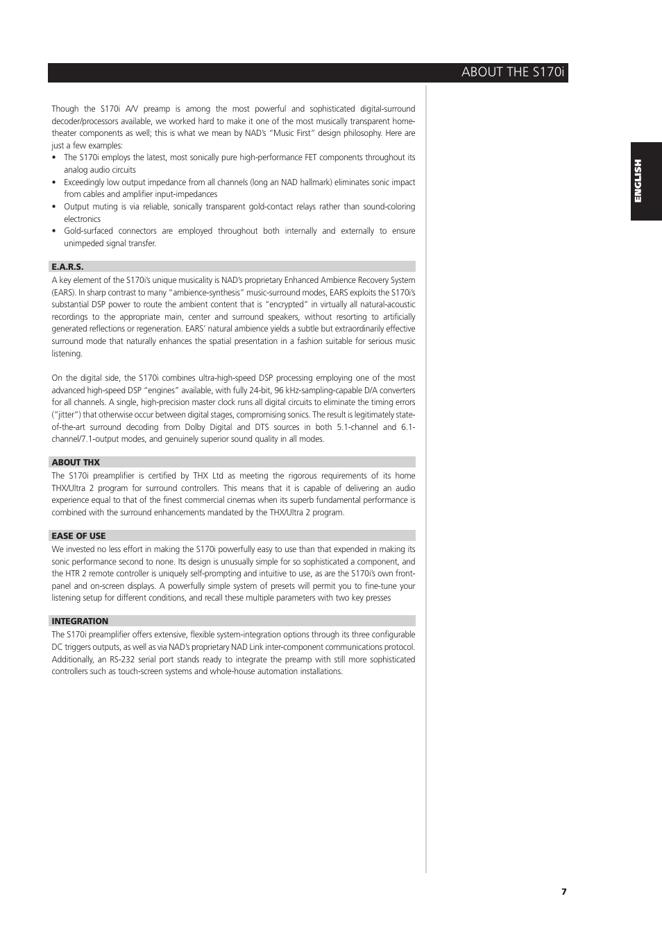 About the s170i | NAD S170iAV User Manual | Page 7 / 164