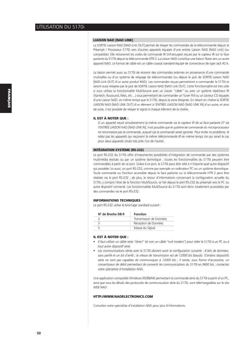 Utilisation du s170i | NAD S170iAV User Manual | Page 72 / 164