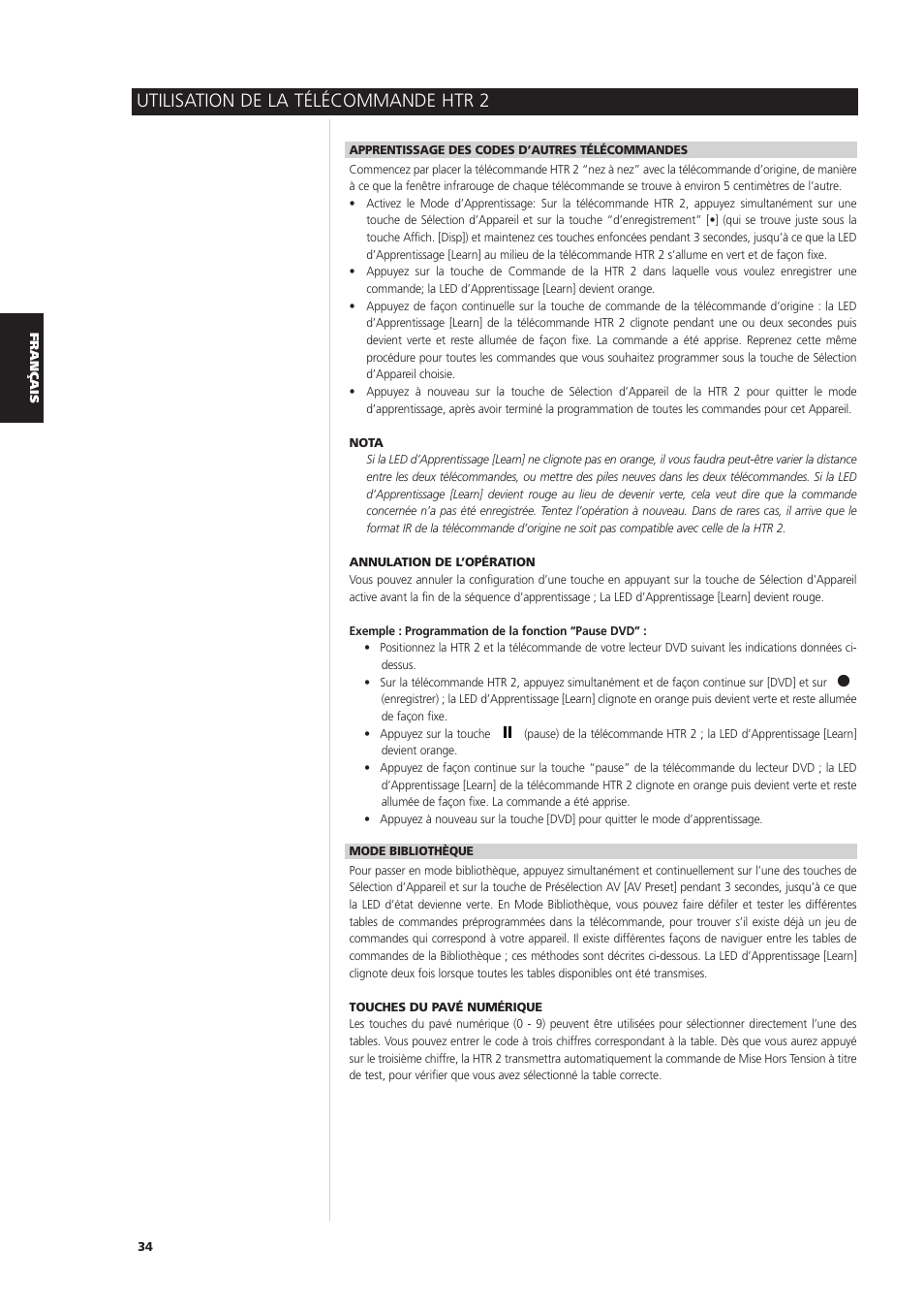 Utilisation de la télécommande htr 2 | NAD S170iAV User Manual | Page 74 / 164