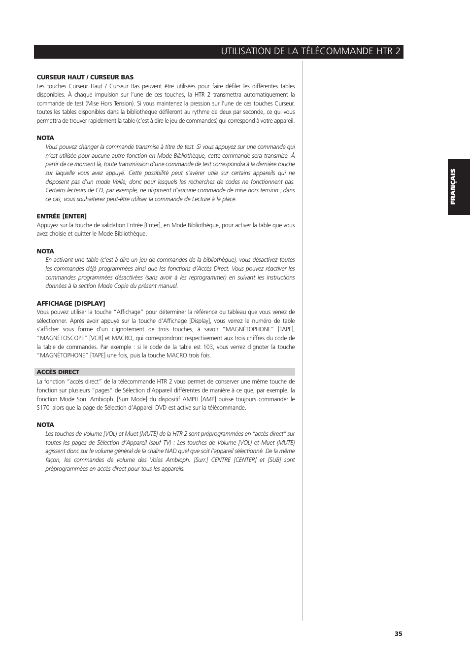 Utilisation de la télécommande htr 2 | NAD S170iAV User Manual | Page 75 / 164