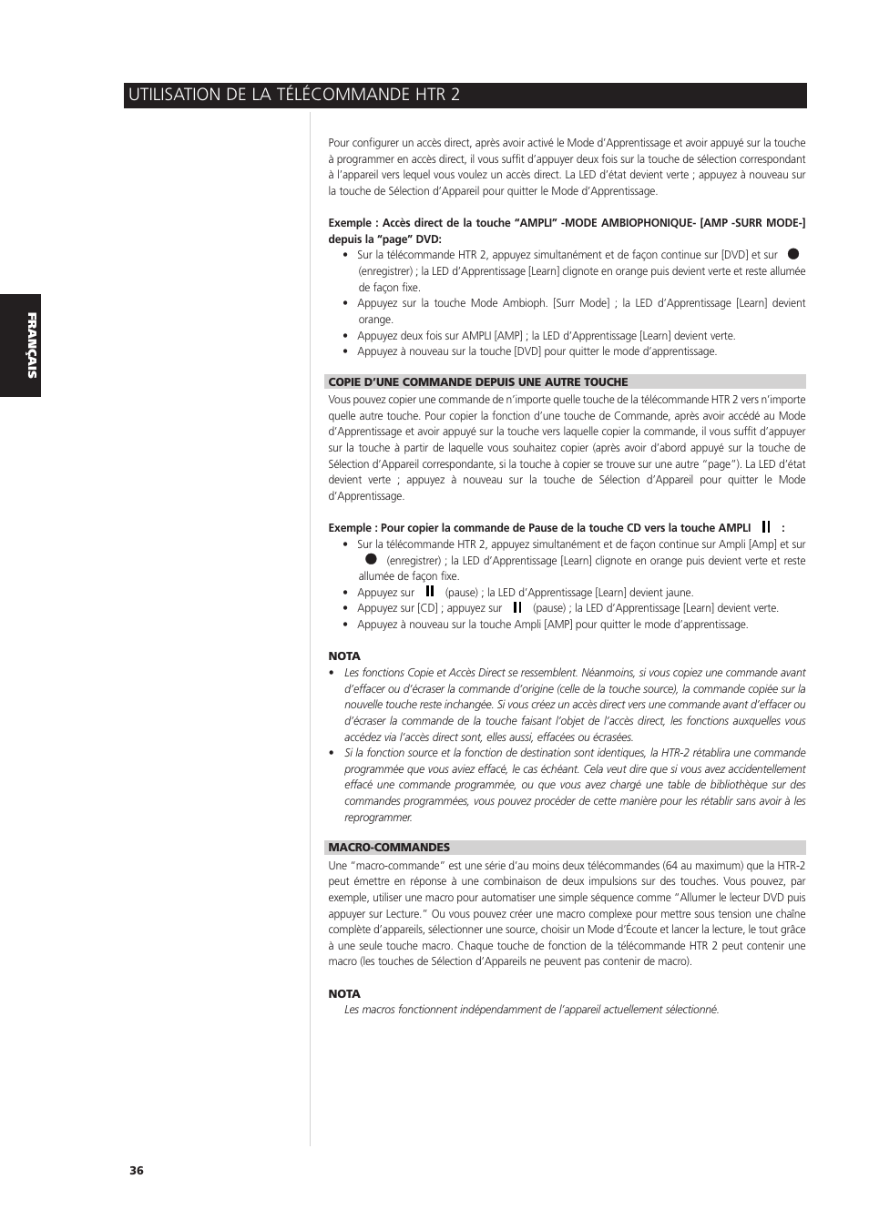 Utilisation de la télécommande htr 2 | NAD S170iAV User Manual | Page 76 / 164