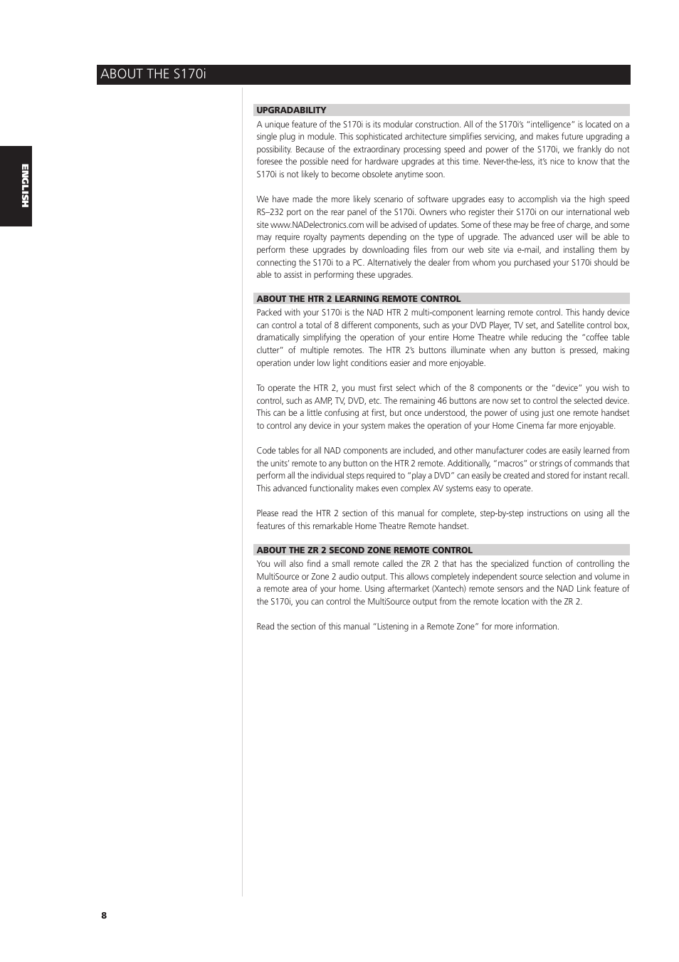 About the s170i | NAD S170iAV User Manual | Page 8 / 164