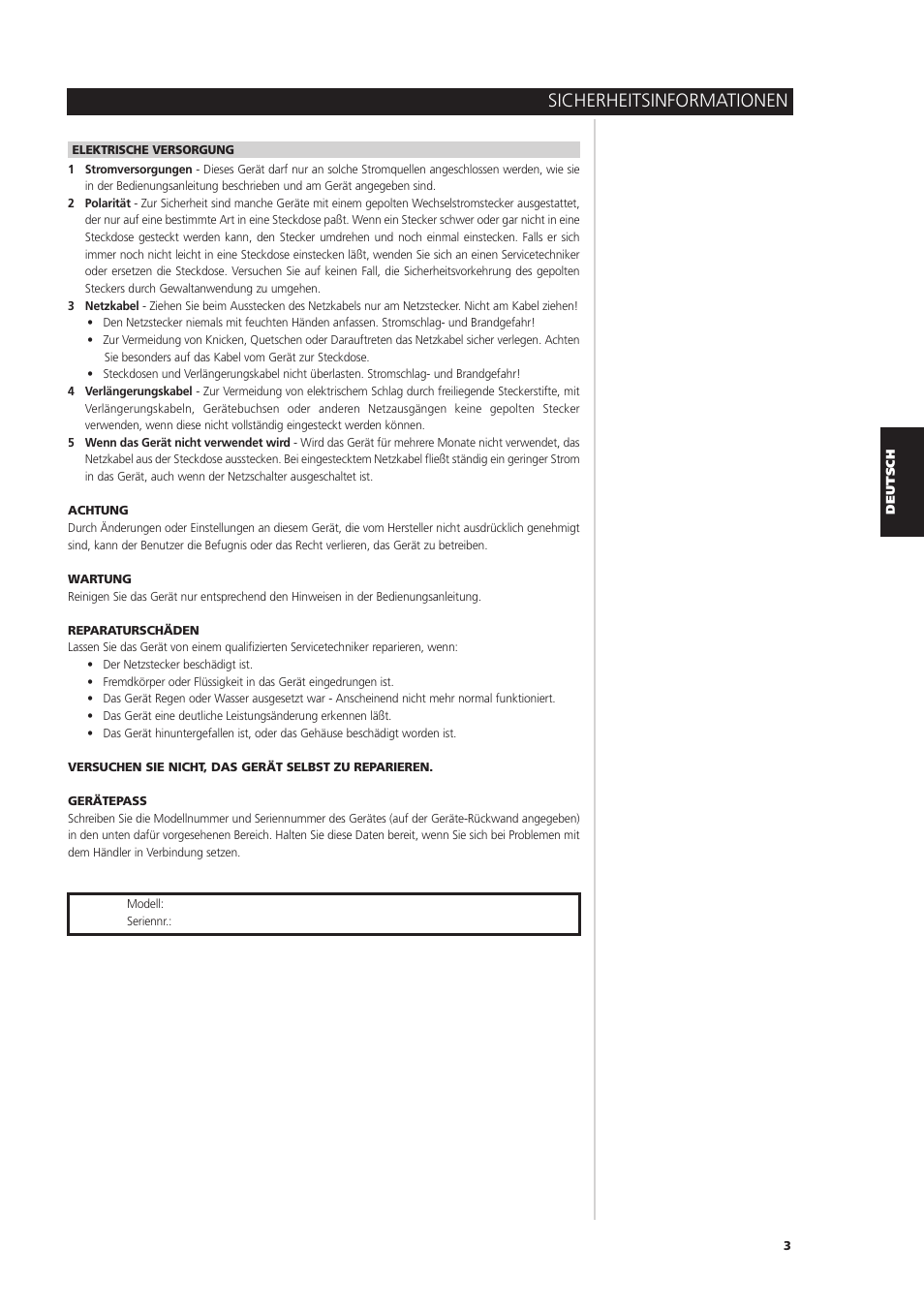 Sicherheitsinformationen | NAD S170iAV User Manual | Page 85 / 164