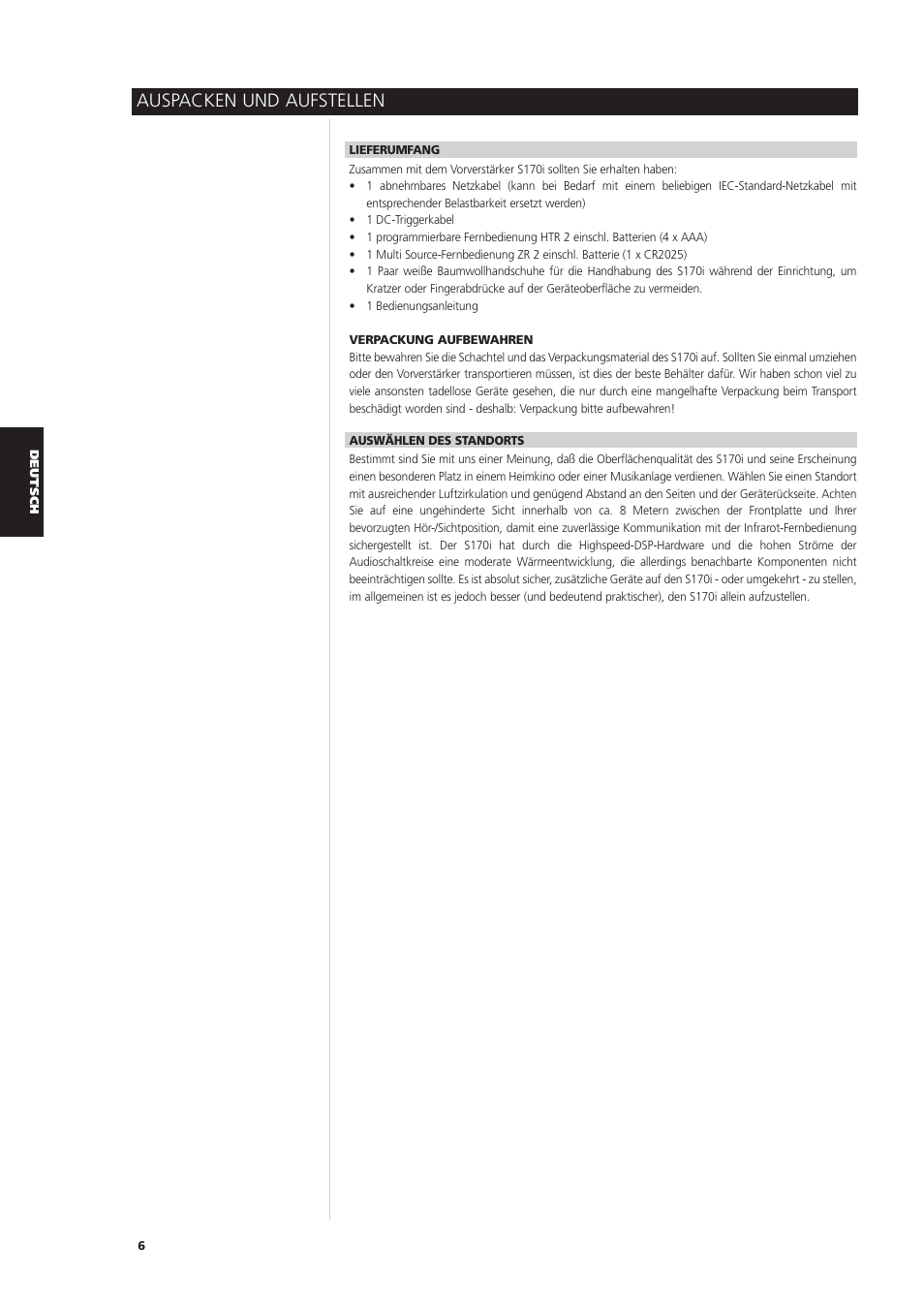 Auspacken und aufstellen | NAD S170iAV User Manual | Page 88 / 164