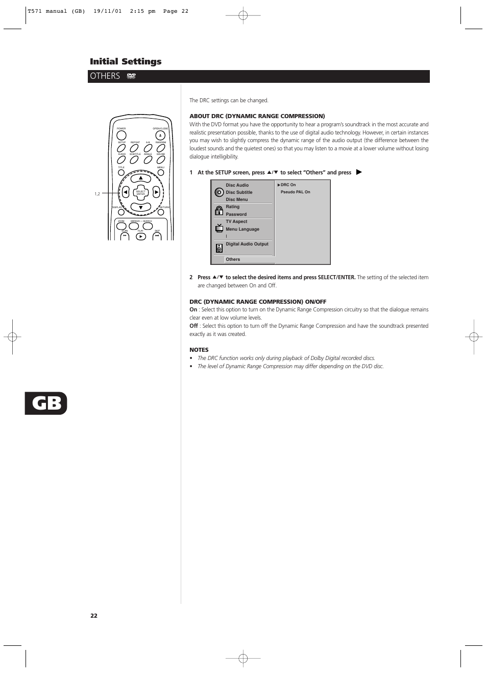 Initial settings, Others | NAD T571 User Manual | Page 22 / 44