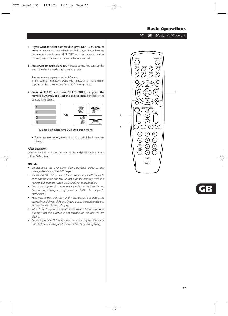 Basic operations, Basic playback | NAD T571 User Manual | Page 25 / 44