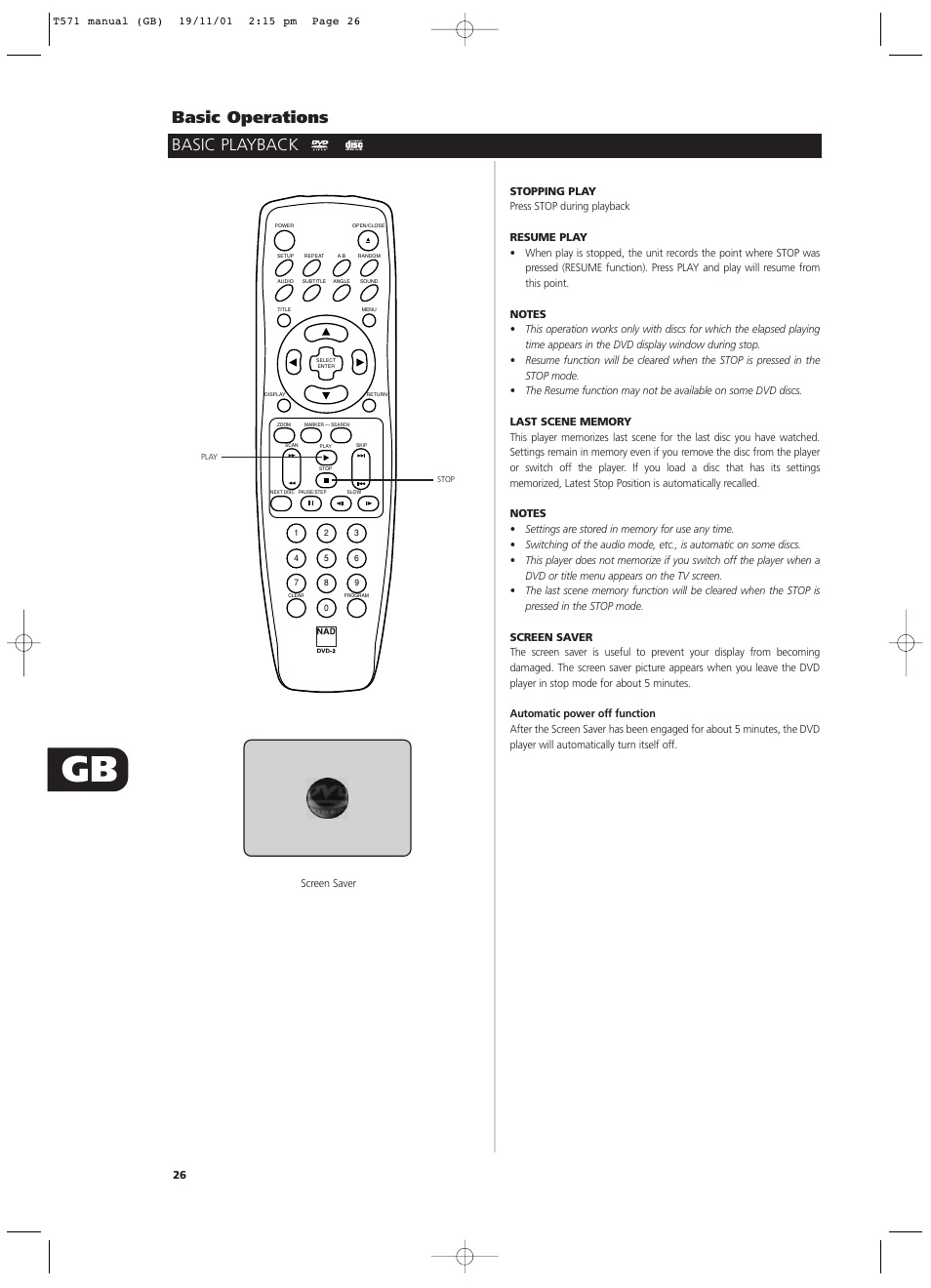 Basic playback basic operations | NAD T571 User Manual | Page 26 / 44