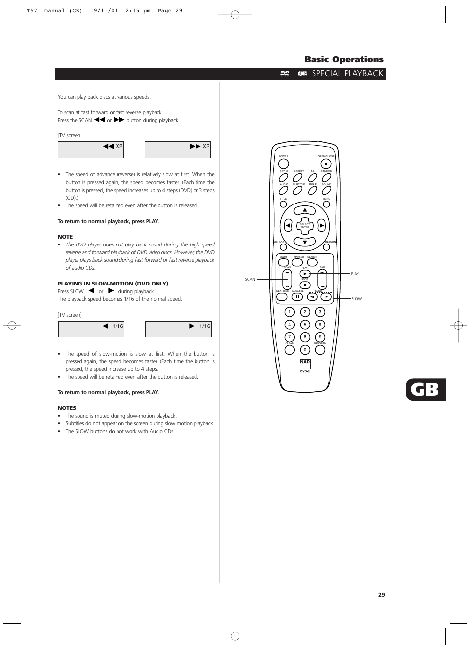 Basic operations special playback | NAD T571 User Manual | Page 29 / 44