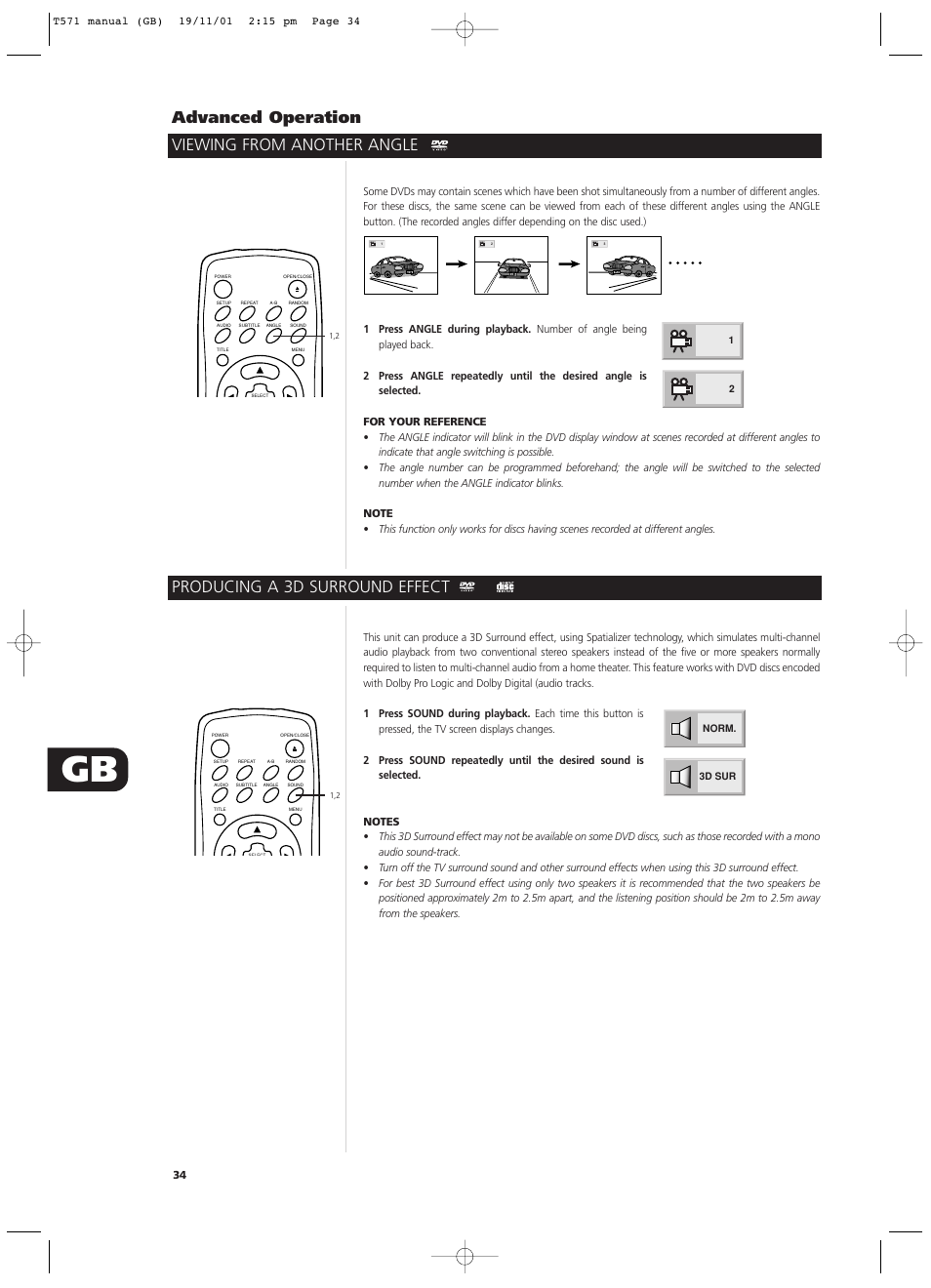 Viewing from another angle advanced operation, Producing a 3d surround effect | NAD T571 User Manual | Page 34 / 44