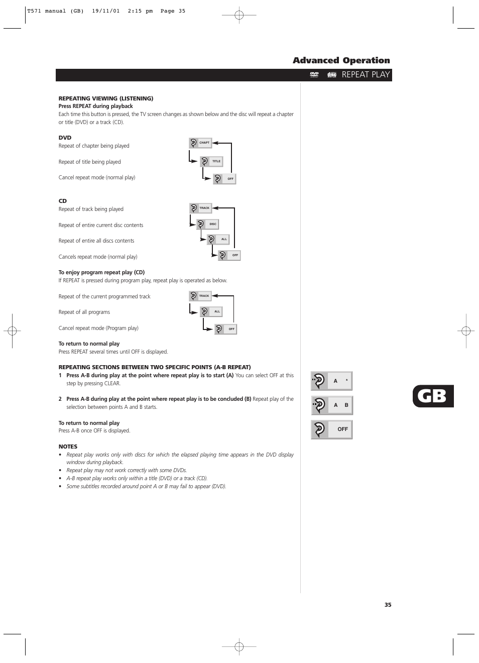 Repeat play advanced operation | NAD T571 User Manual | Page 35 / 44