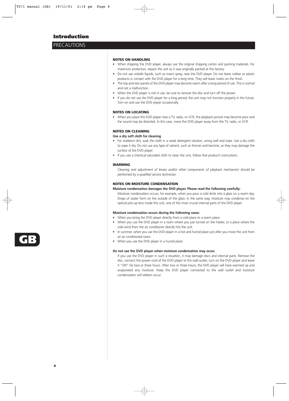 Introduction, Precautions | NAD T571 User Manual | Page 4 / 44