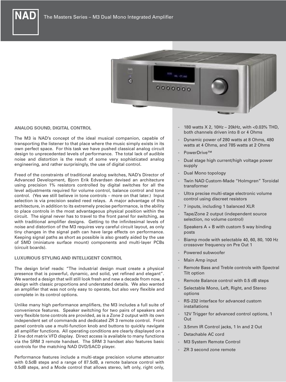 NAD Masters Series M3 User Manual | 4 pages