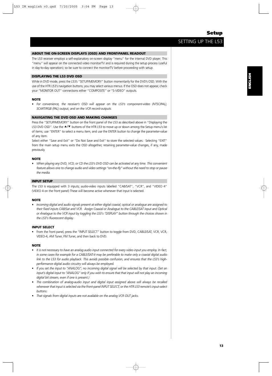 Setting up the l53 setup | NAD L 53 User Manual | Page 13 / 32