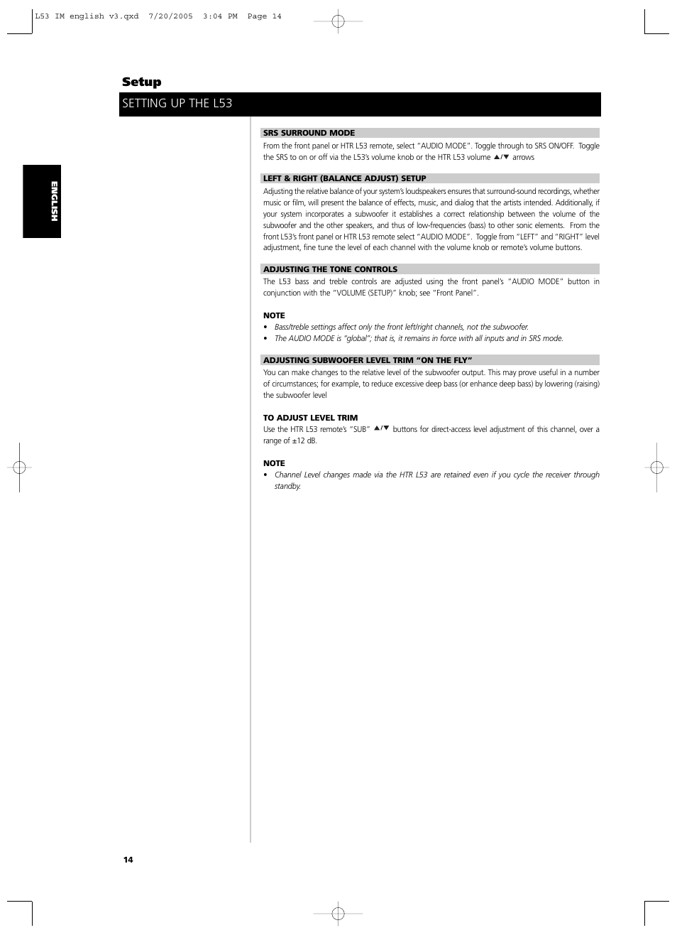 Setting up the l53 setup | NAD L 53 User Manual | Page 14 / 32