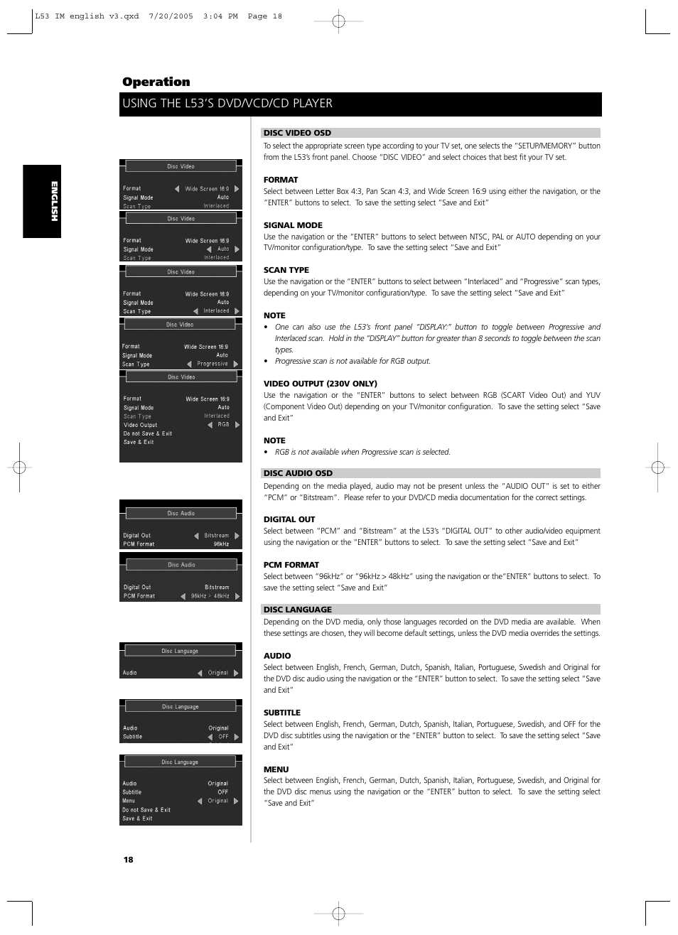 Using the l53’s dvd/vcd/cd player operation | NAD L 53 User Manual | Page 18 / 32