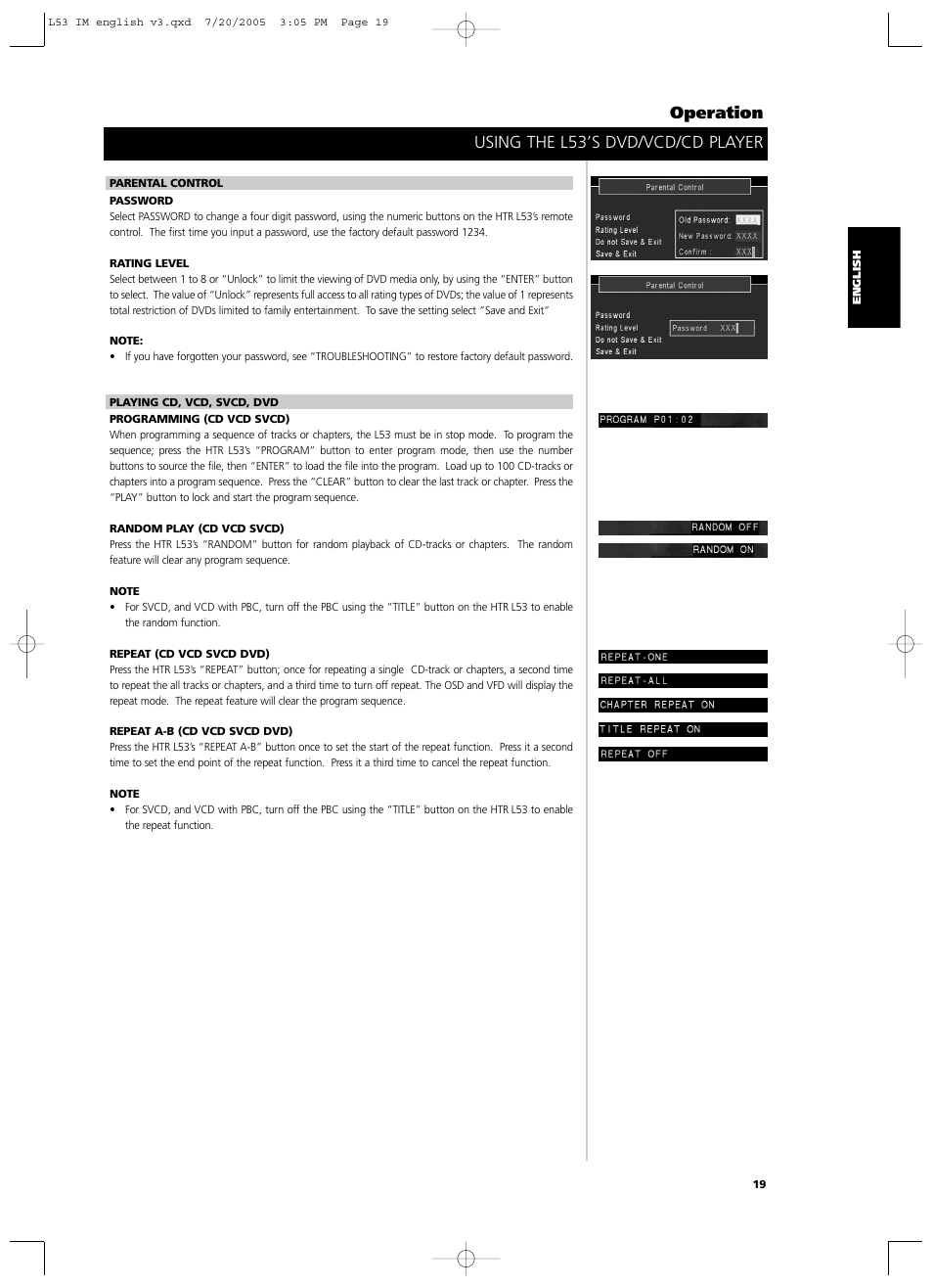 Operation, Using the l53’s dvd/vcd/cd player | NAD L 53 User Manual | Page 19 / 32