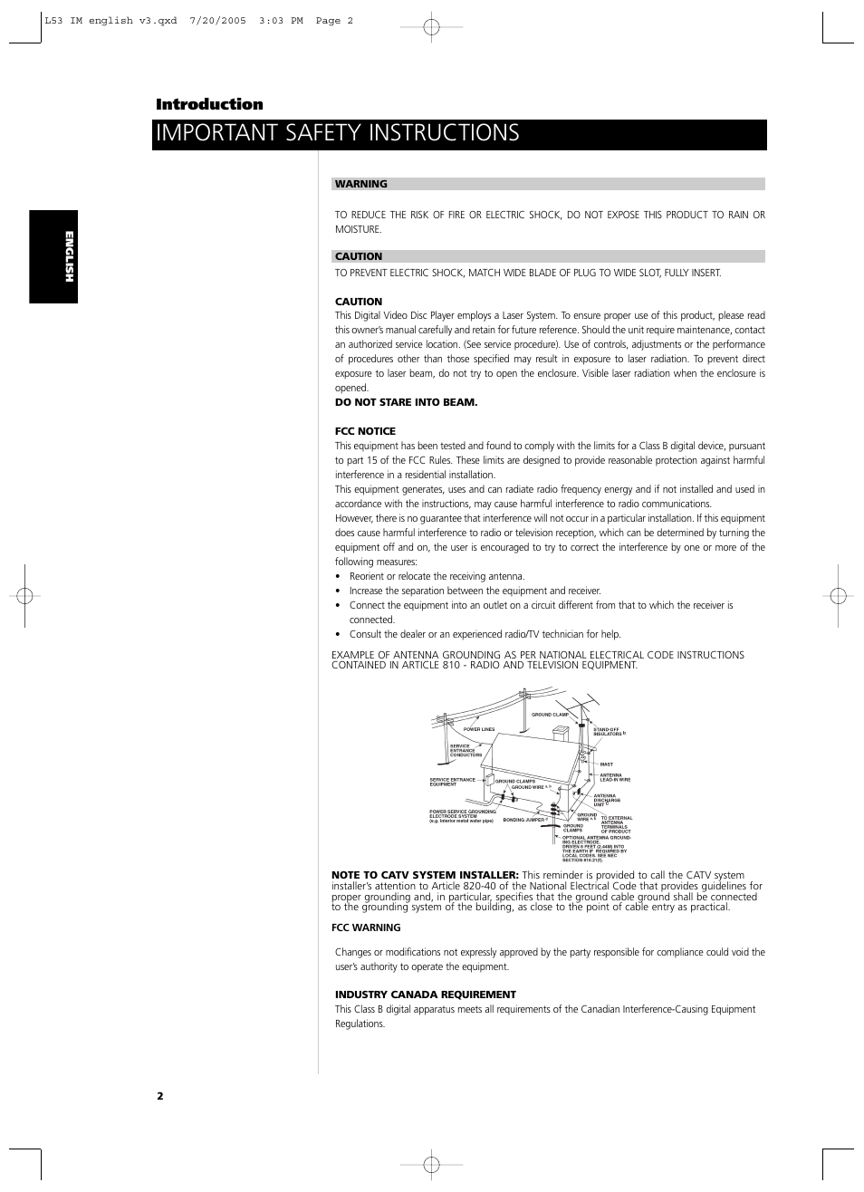 Important safety instructions, Introduction | NAD L 53 User Manual | Page 2 / 32