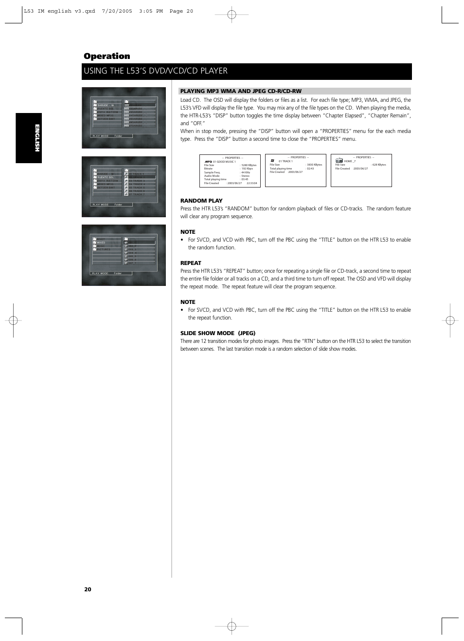 Operation, Using the l53’s dvd/vcd/cd player | NAD L 53 User Manual | Page 20 / 32