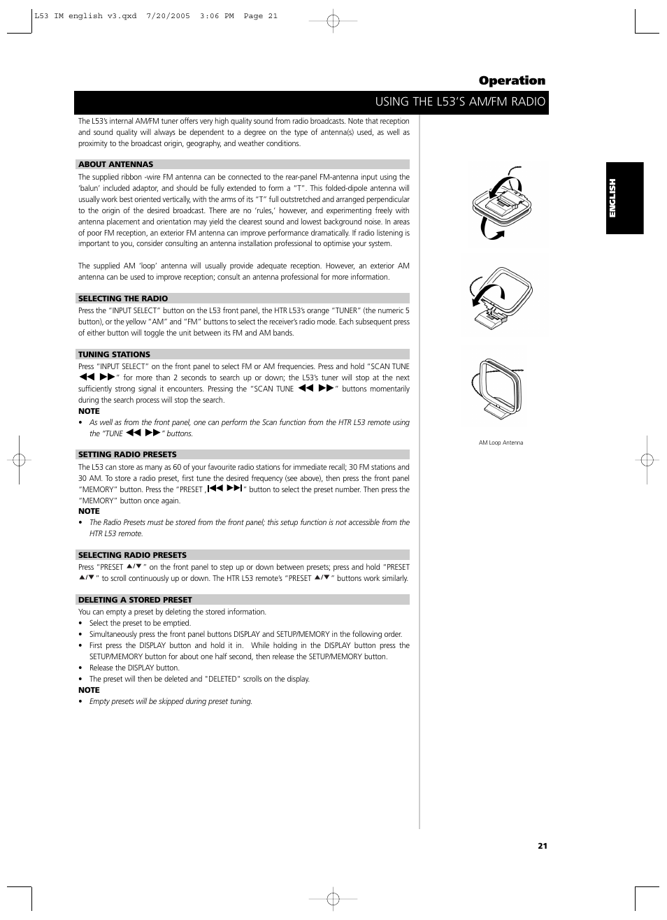 Using the l53’s am/fm radio operation | NAD L 53 User Manual | Page 21 / 32