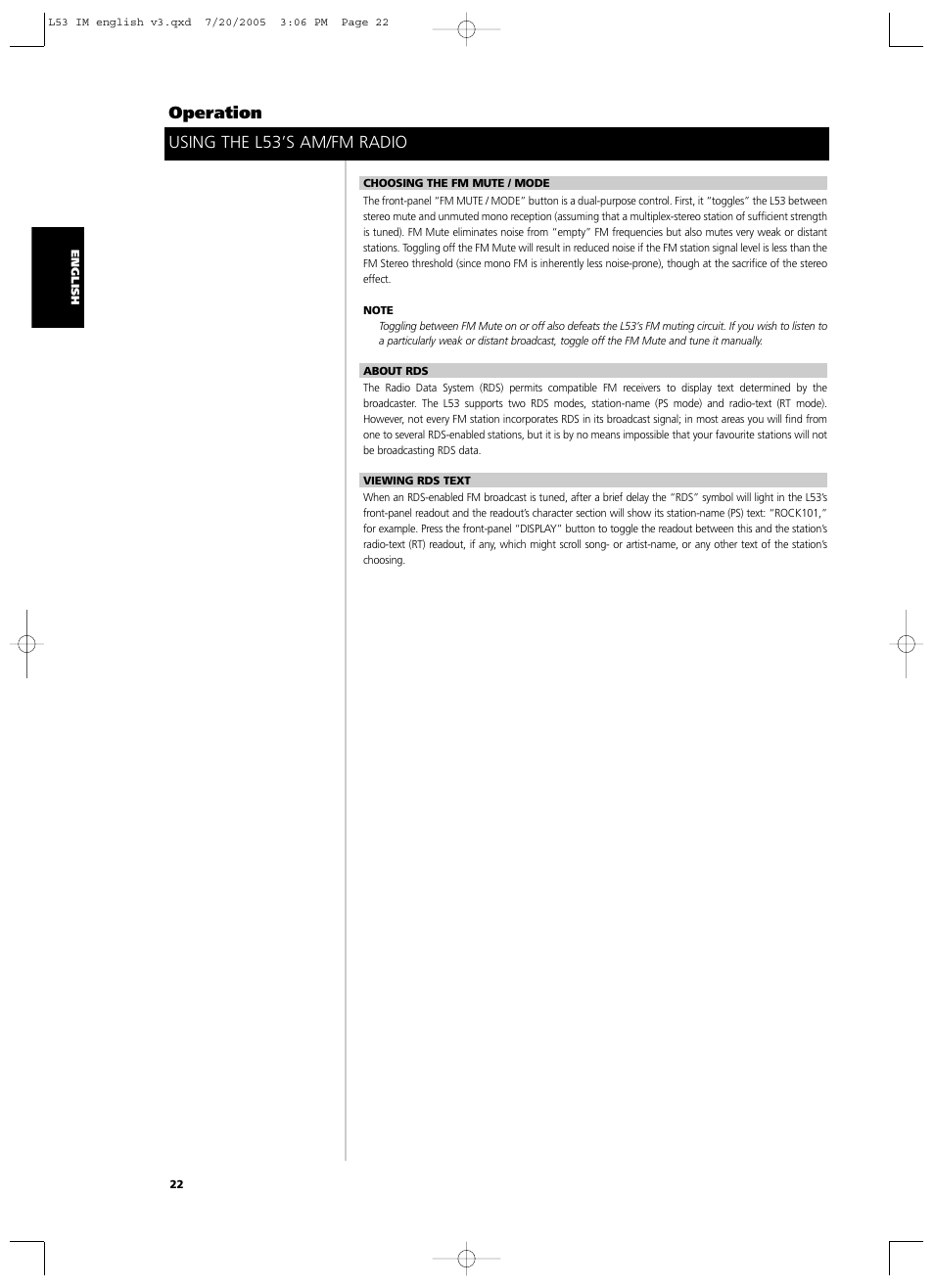 Using the l53’s am/fm radio operation | NAD L 53 User Manual | Page 22 / 32