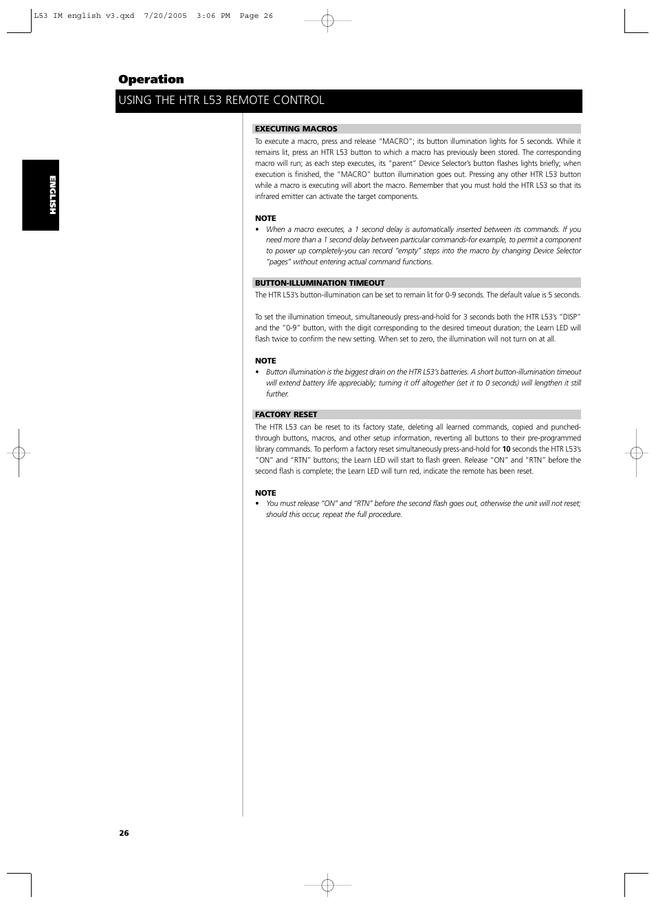 Using the htr l53 remote control operation | NAD L 53 User Manual | Page 26 / 32