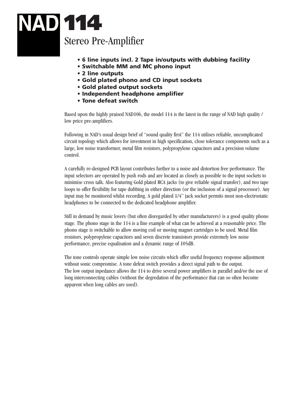 NAD 114 User Manual | 2 pages
