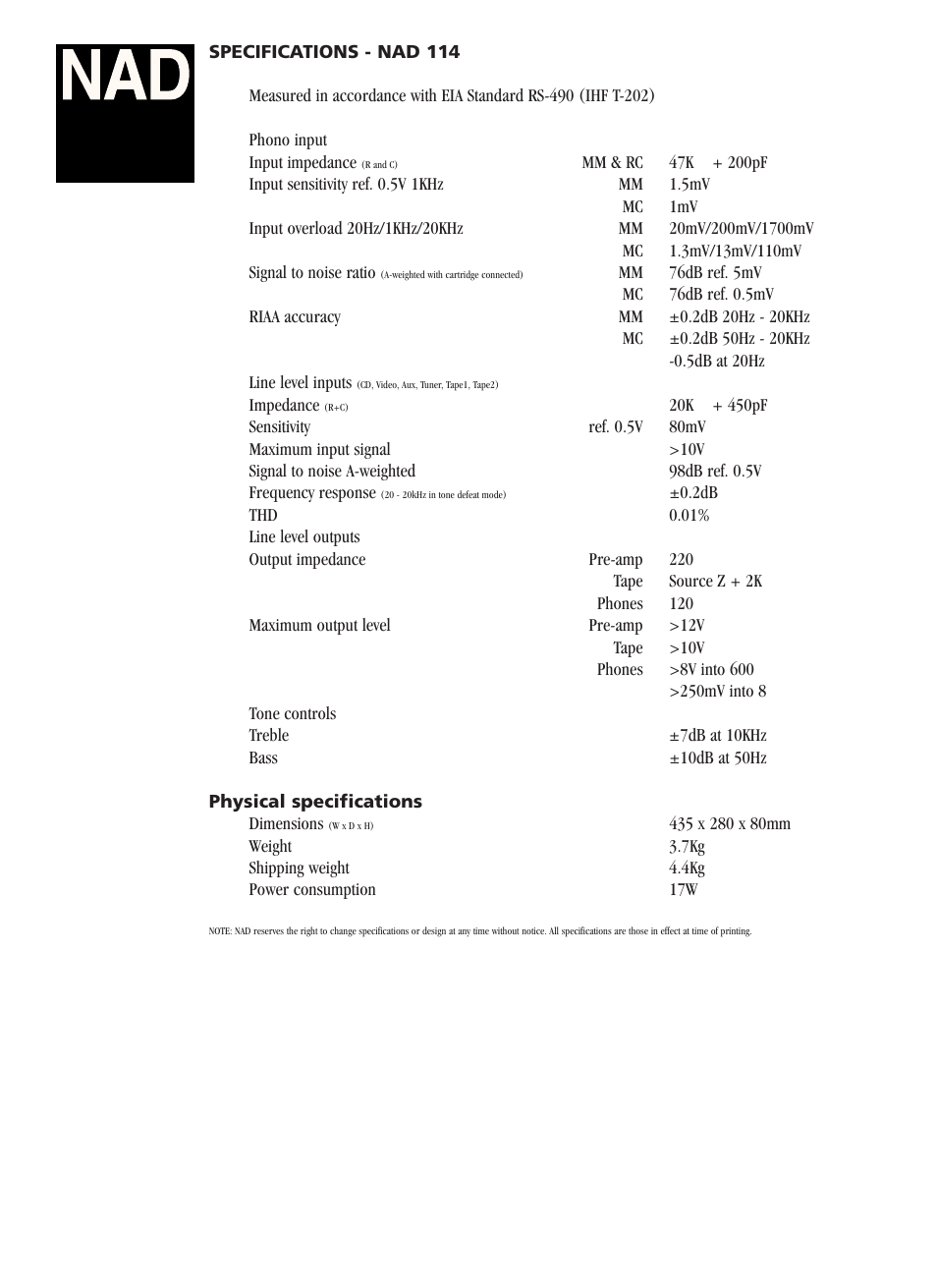 NAD 114 User Manual | Page 2 / 2