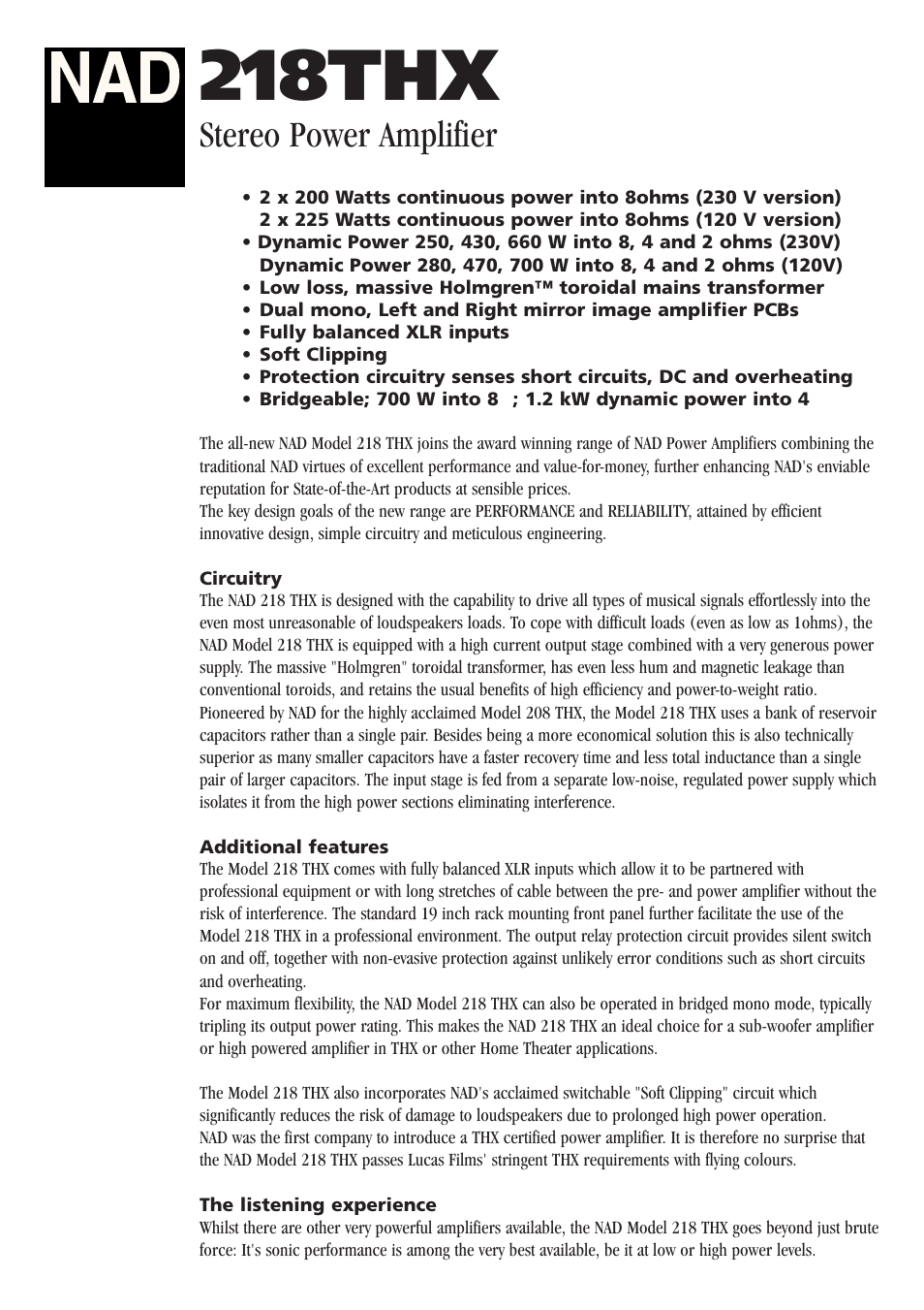 NAD 218THX User Manual | 2 pages