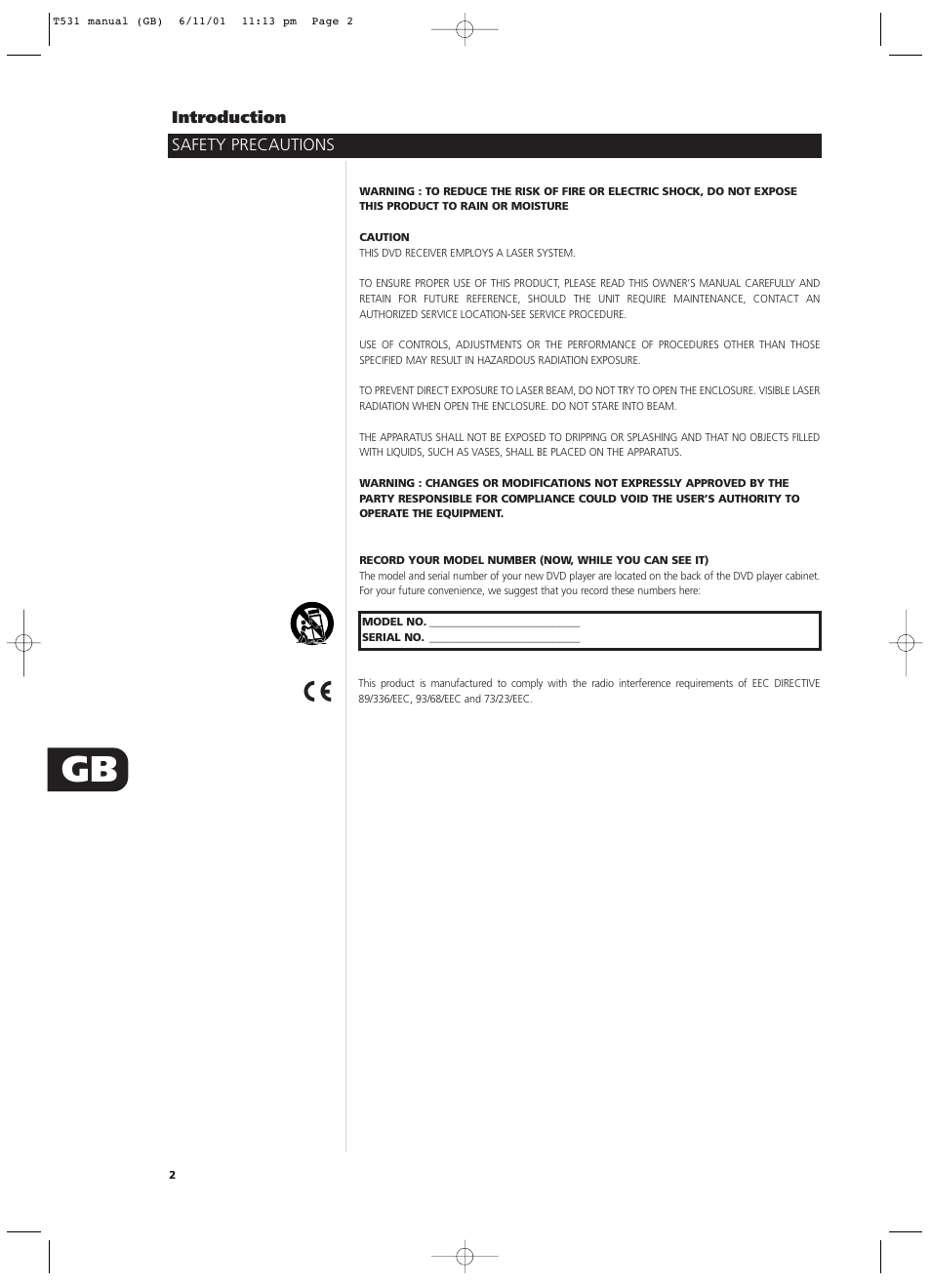Safety precautions introduction | NAD T531 User Manual | Page 2 / 42