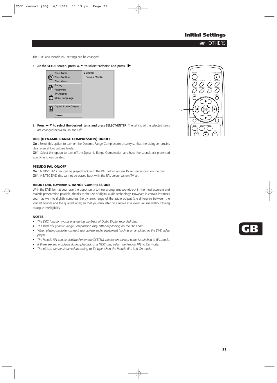 Initial settings, Others | NAD T531 User Manual | Page 21 / 42