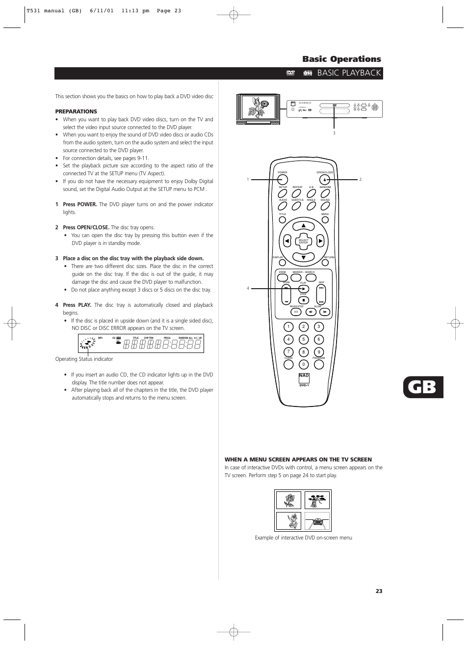 Basic operations, Basic playback | NAD T531 User Manual | Page 23 / 42