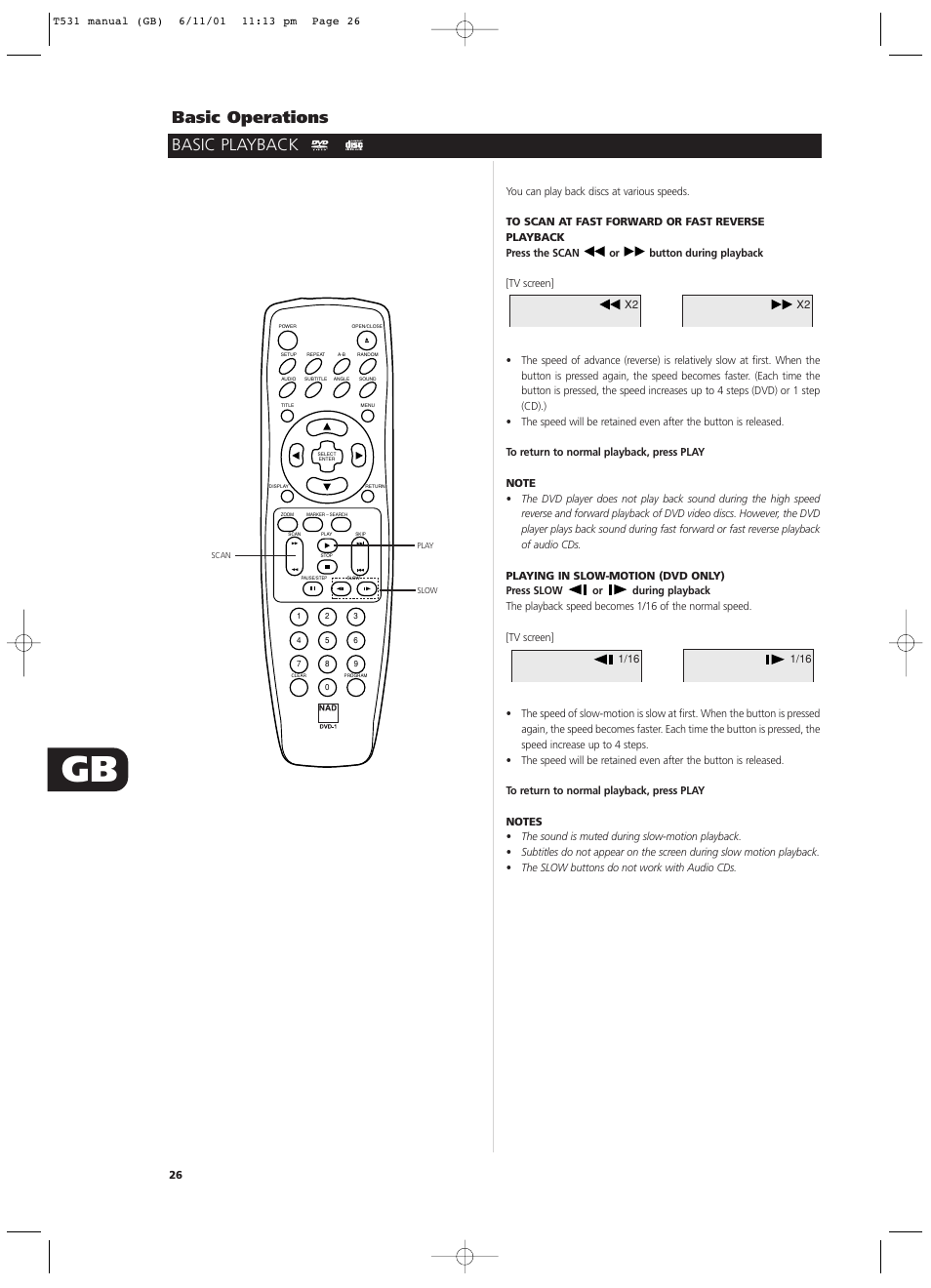 Basic operations, Basic playback | NAD T531 User Manual | Page 26 / 42