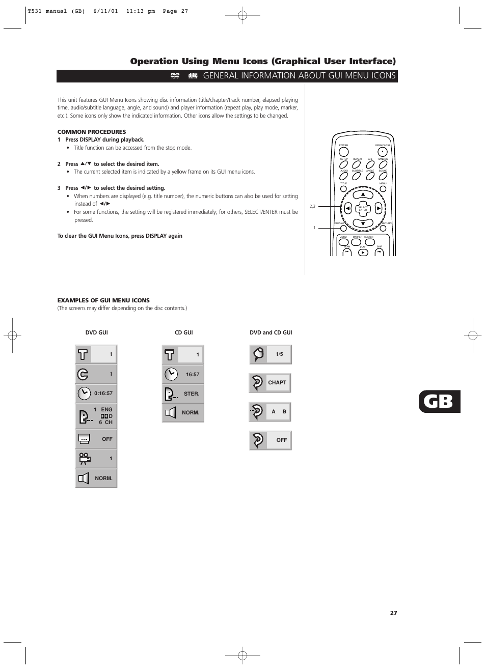 General information about gui menu icons | NAD T531 User Manual | Page 27 / 42