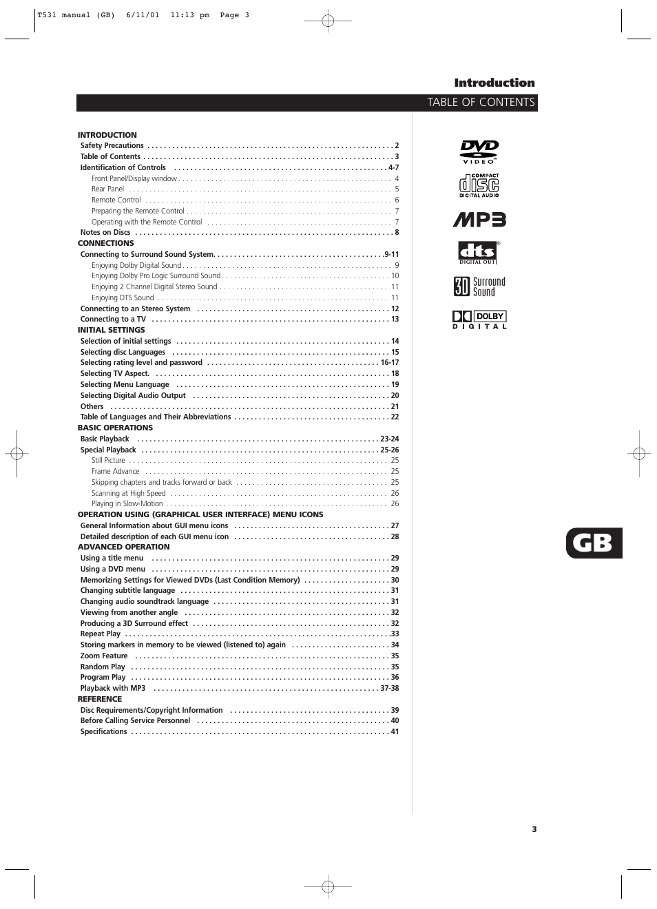 Table of contents introduction | NAD T531 User Manual | Page 3 / 42