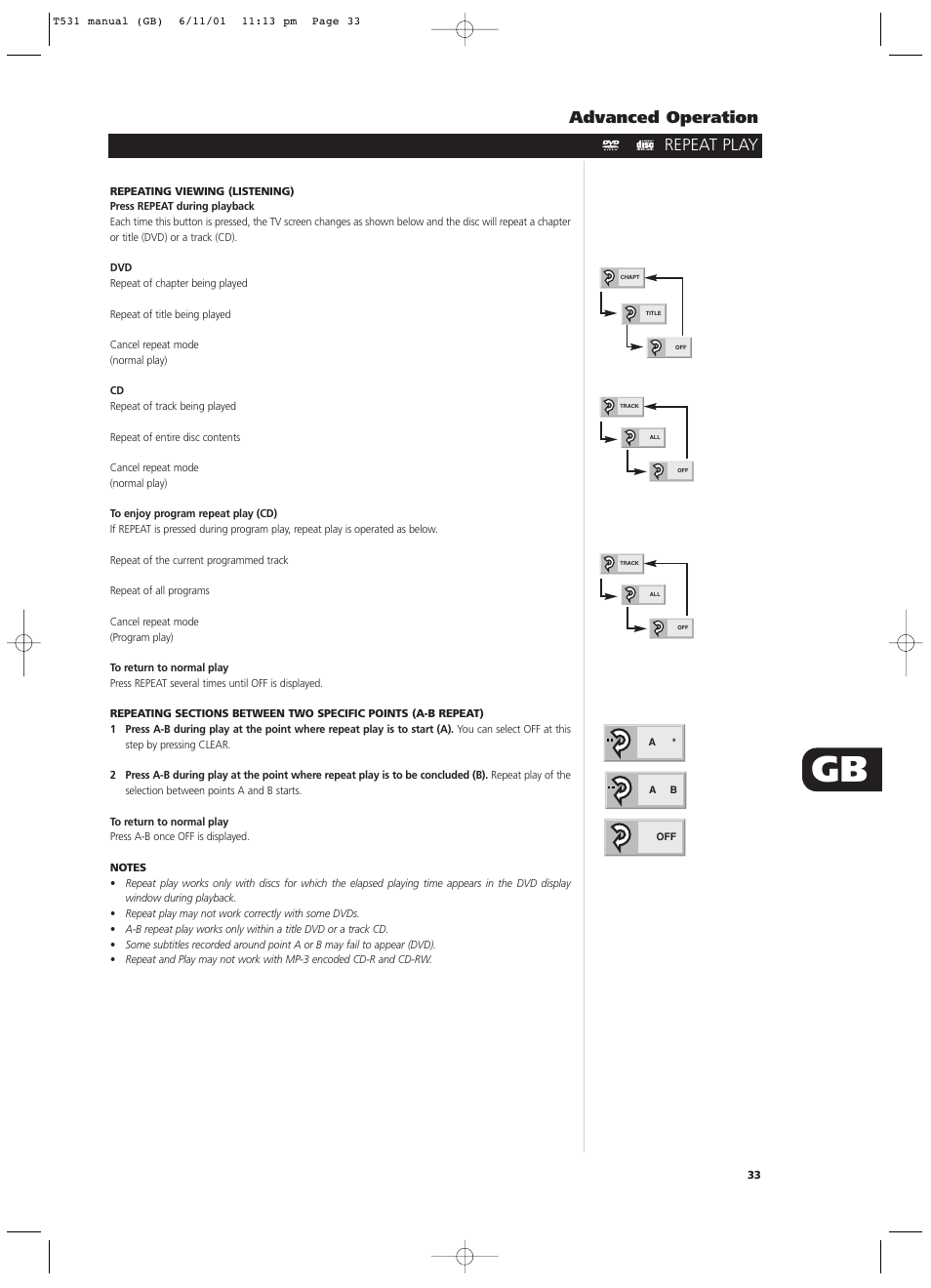 Repeat play advanced operation | NAD T531 User Manual | Page 33 / 42