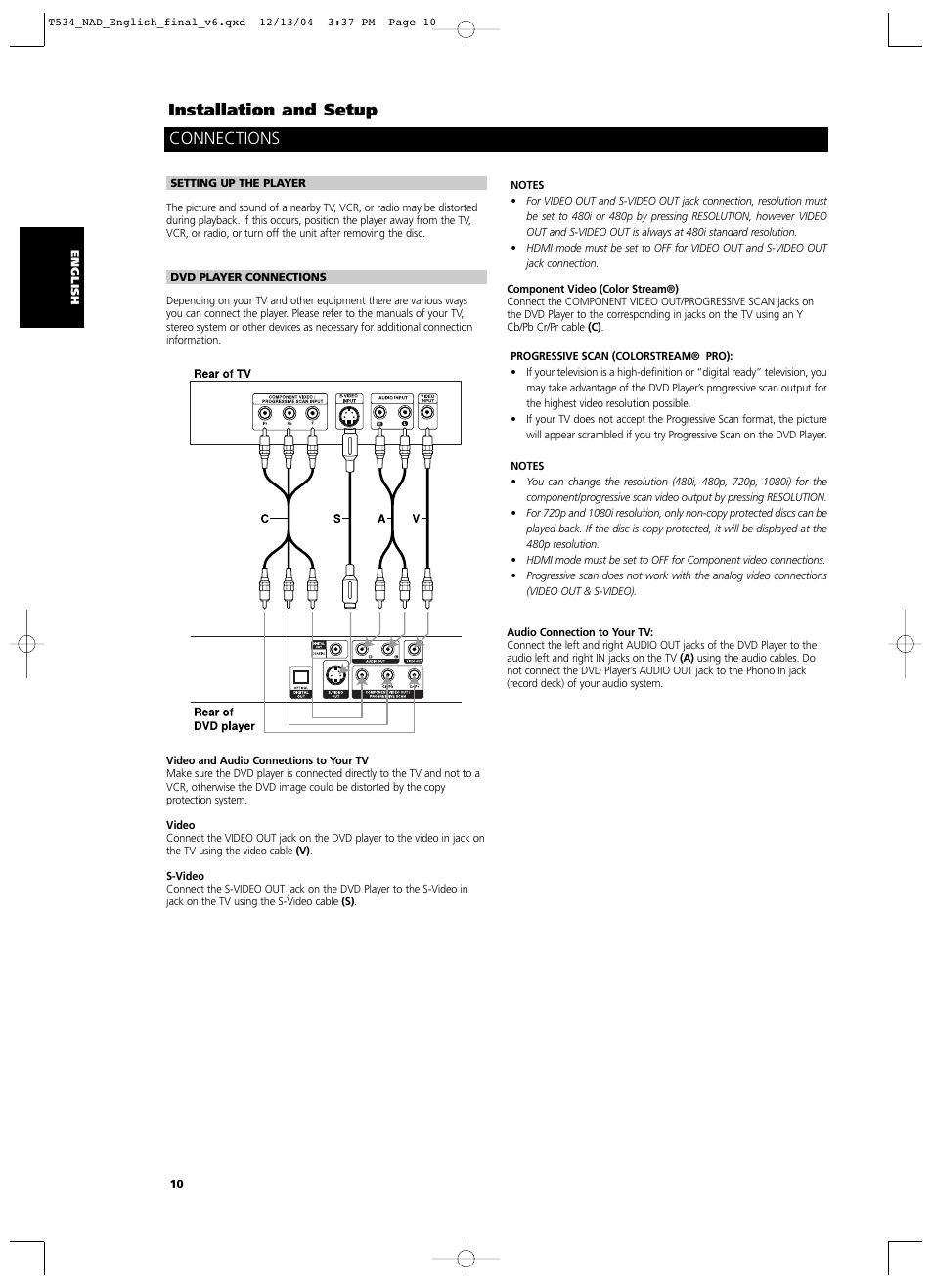 Installation and setup, Connections | NAD T534 User Manual | Page 10 / 34