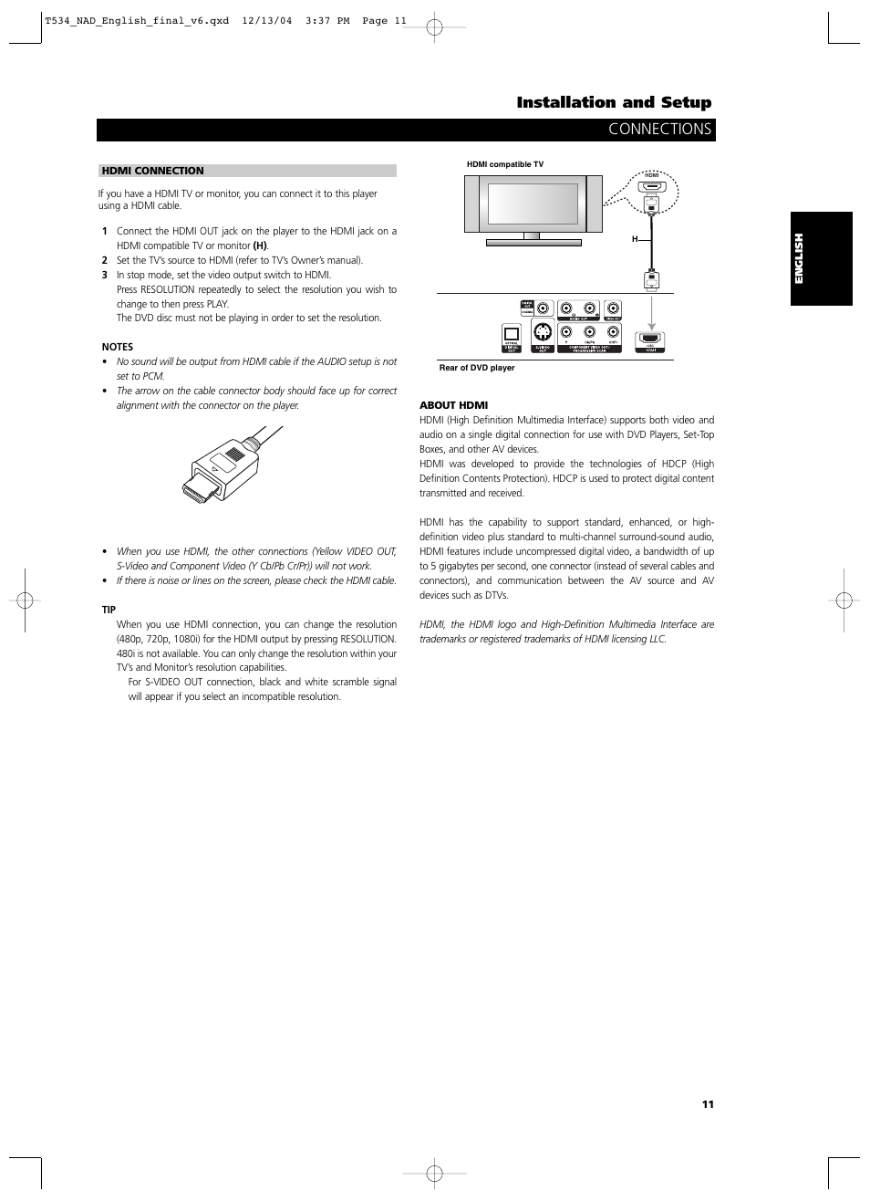 Connections installation and setup | NAD T534 User Manual | Page 11 / 34