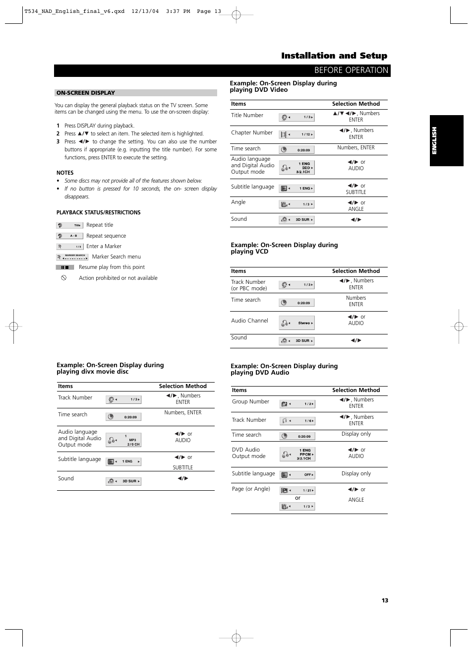 Installation and setup before operation | NAD T534 User Manual | Page 13 / 34