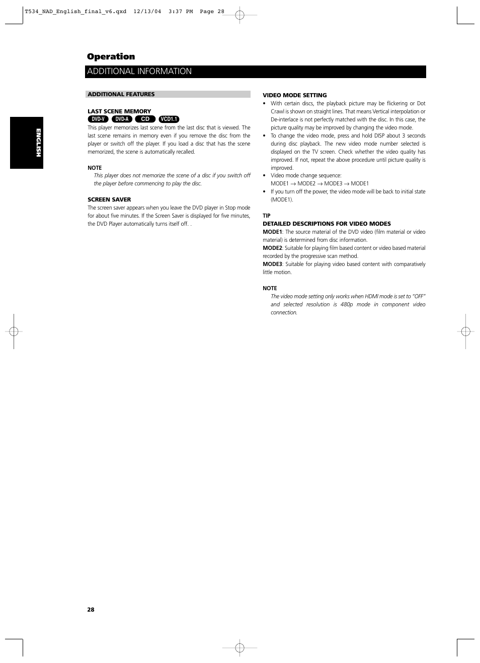 Additional information operation | NAD T534 User Manual | Page 28 / 34