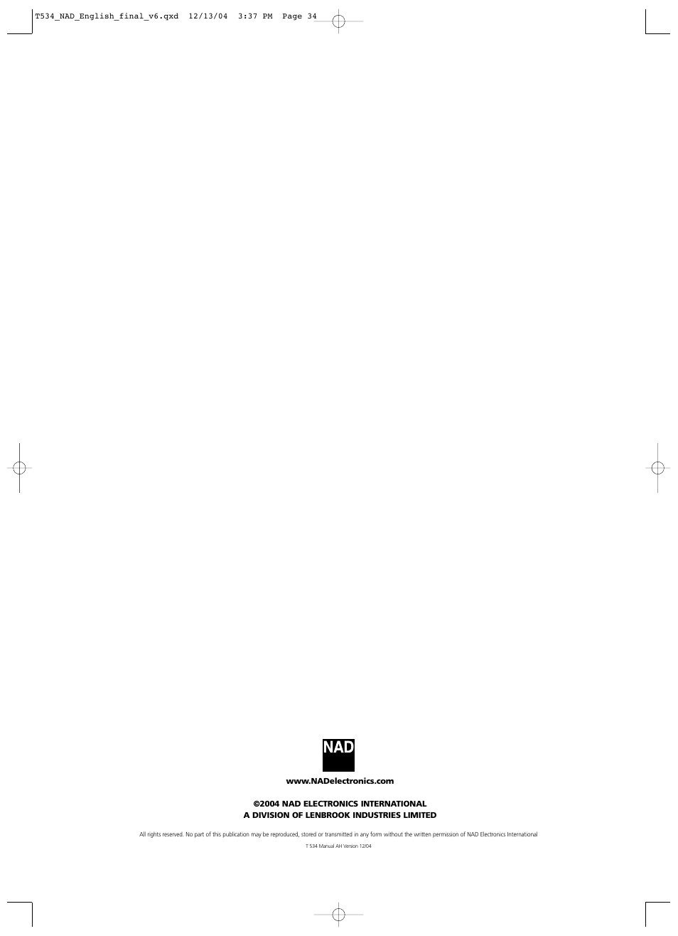 NAD T534 User Manual | Page 34 / 34
